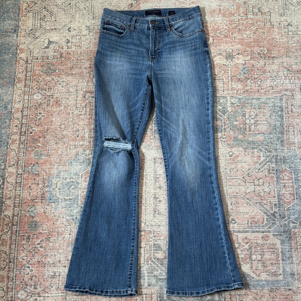 Lucky Brand Stevie High Rise Medium Blue Distressed Flare Jeans Size 8